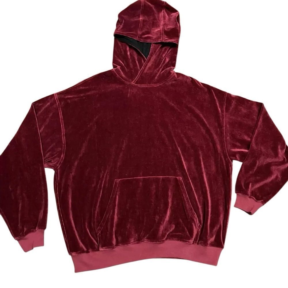 Haider Ackermann Burgundy Red Hoodie Velour Pocket Pullover